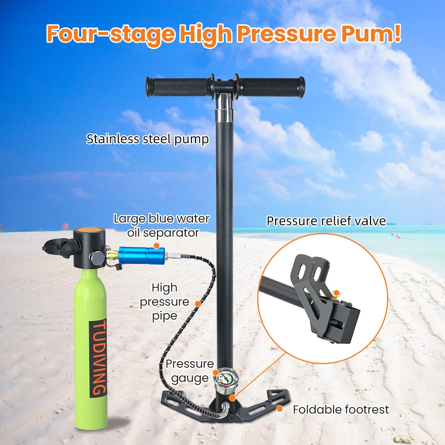 TUDIVING-0.5L Mini Scuba Tank,Reusable Dive Portable Lungs,Support 5-10 Minutes Underwater Breathing Lung Tank