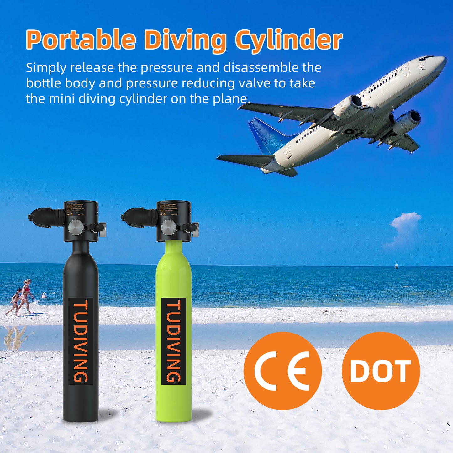 TUDIVING-0.5L Mini Scuba Tank,Reusable Dive Portable Lungs,Support 5-10 Minutes Underwater Breathing Lung Tank
