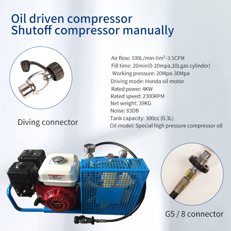 TUDIVING 4500Psi 300Bar High Pressure Diving Compressor Gasoline Drive,Scuba Compressorfor Scuba Diving Water Sport Paintball