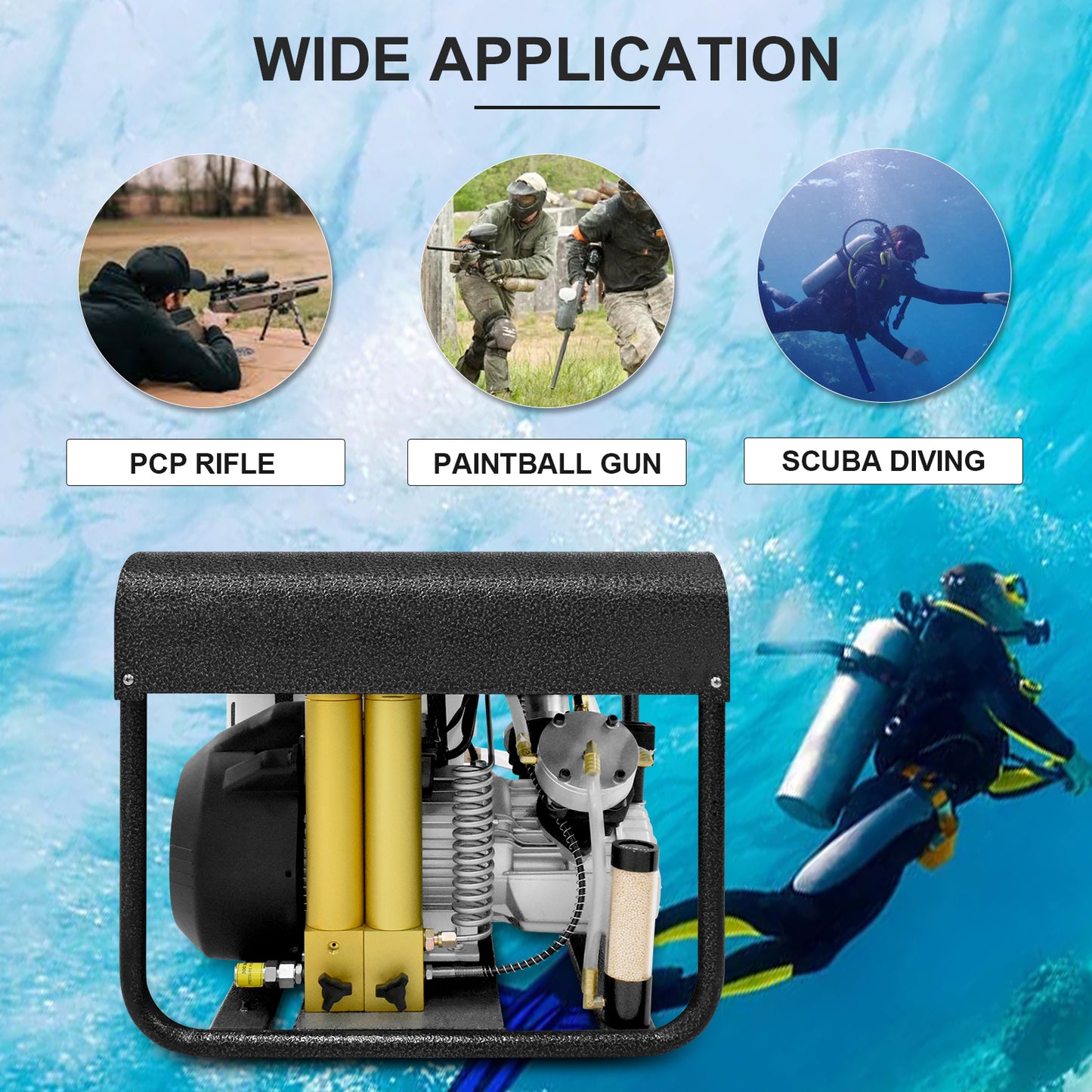 TUDIVING-Portable Scuba Tank Compressor,Built-in Water Cooling and Filtration System,Auto Stop Version Pcp Compressor,Scuba Compressor 110V-220V