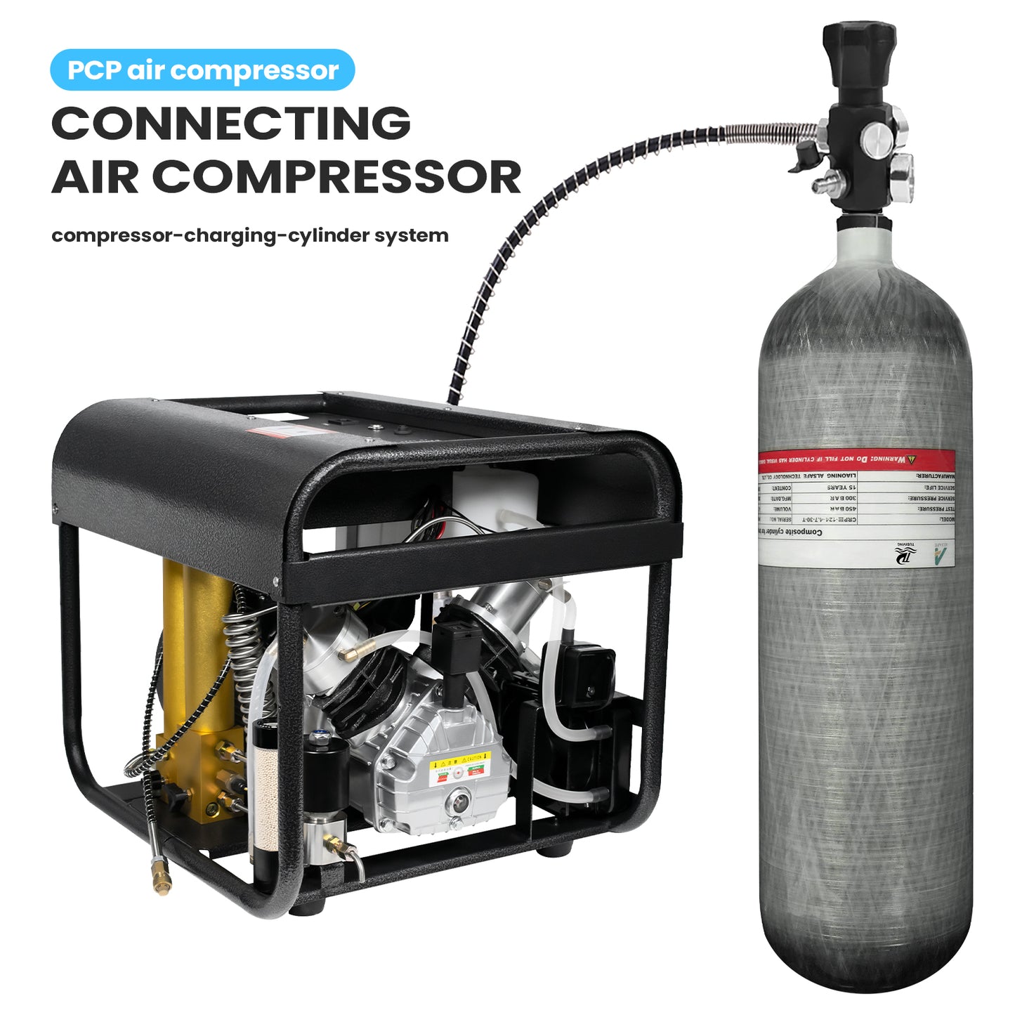 TUDIVING-4.7L 4500Psi Carbon Fiber Cylinder High Pressure Tank,286 Cu in Diving Tank,Deep Dive Gas Cylinder,HPA Cylinder Pcp Air Tank M18*1.5