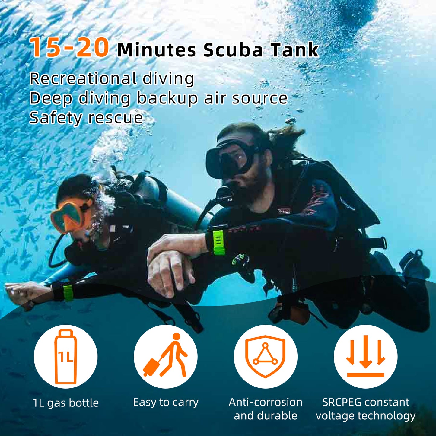 1L Portable Scuba Diving Tank,Portable Scuba Tank for 15-20 Minutes Underwater Breathing,Reusable Mini Scuba Tank