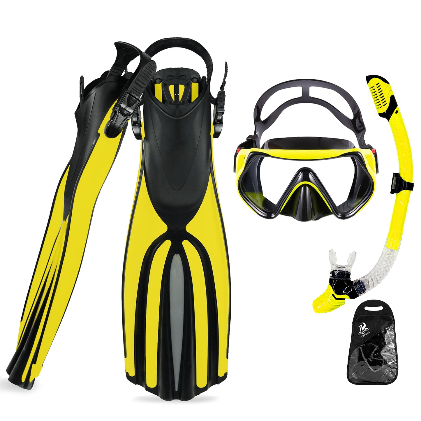 Portable Snorkeling Gear for Adults,Diving Mask Snorkel Diving Fins Three-Piece Set,Travel Size Snorkeling Gear for Swimming,Snorkeling and Diving