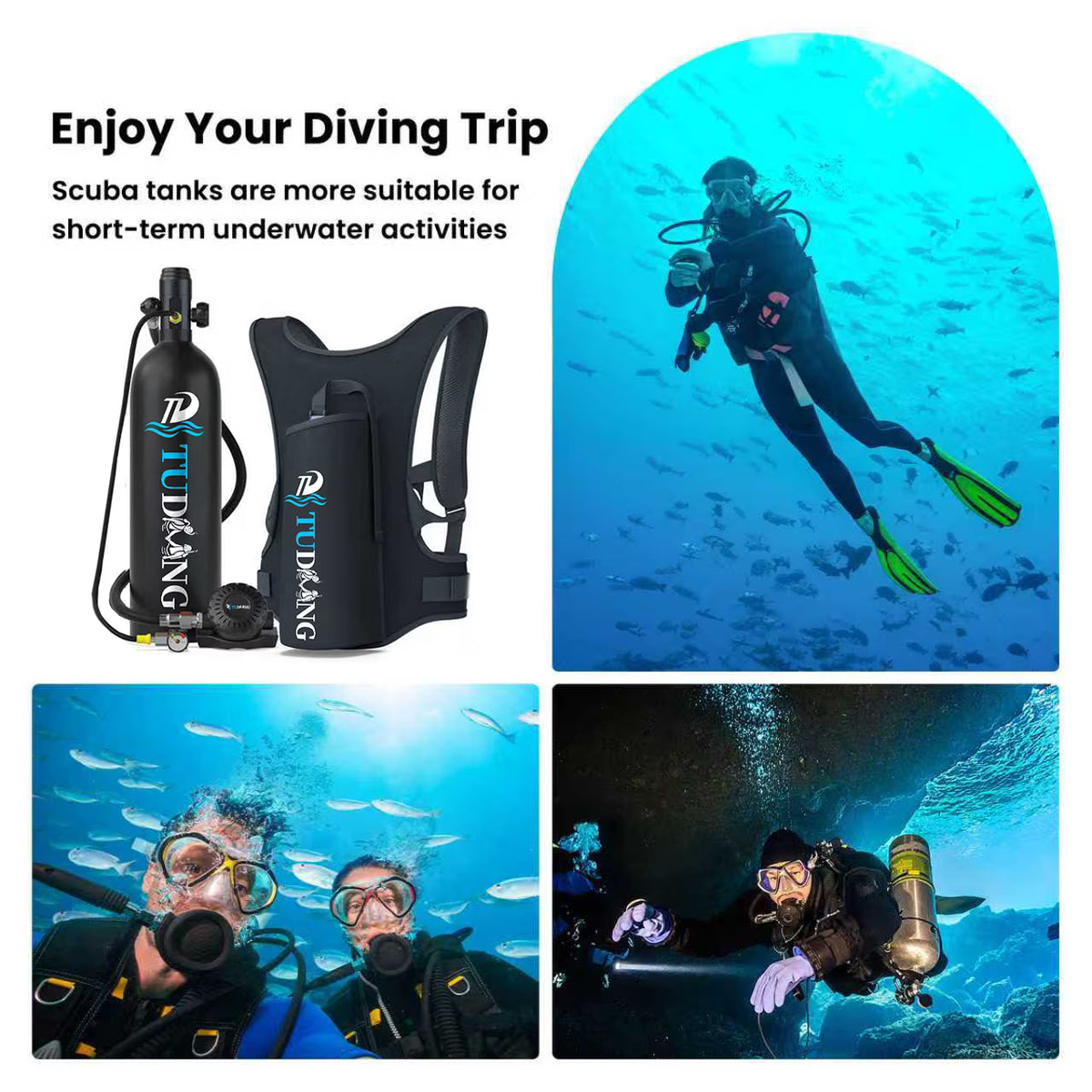 TUDIVING 1.9L Mini Scuba Tank Up to 30-45 Min Dive Time, Portable Diving Cylinder for Scuba Diving, Lung Air Tank Snorkeling &Emergency Rescue