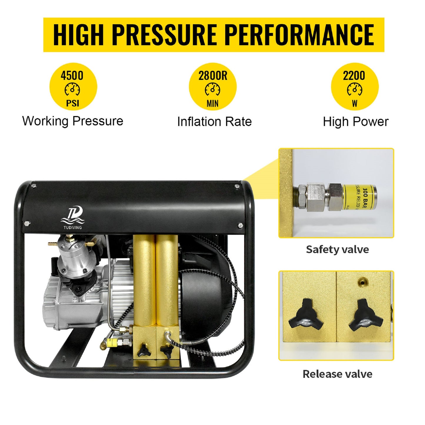TUDIVING-4500Psi CPC Air Compressor,Scuba Tank Compressor Built-in Two Stage Water-Oil Filter,Compressor for Scuba Diving/Firefighting/Paintball