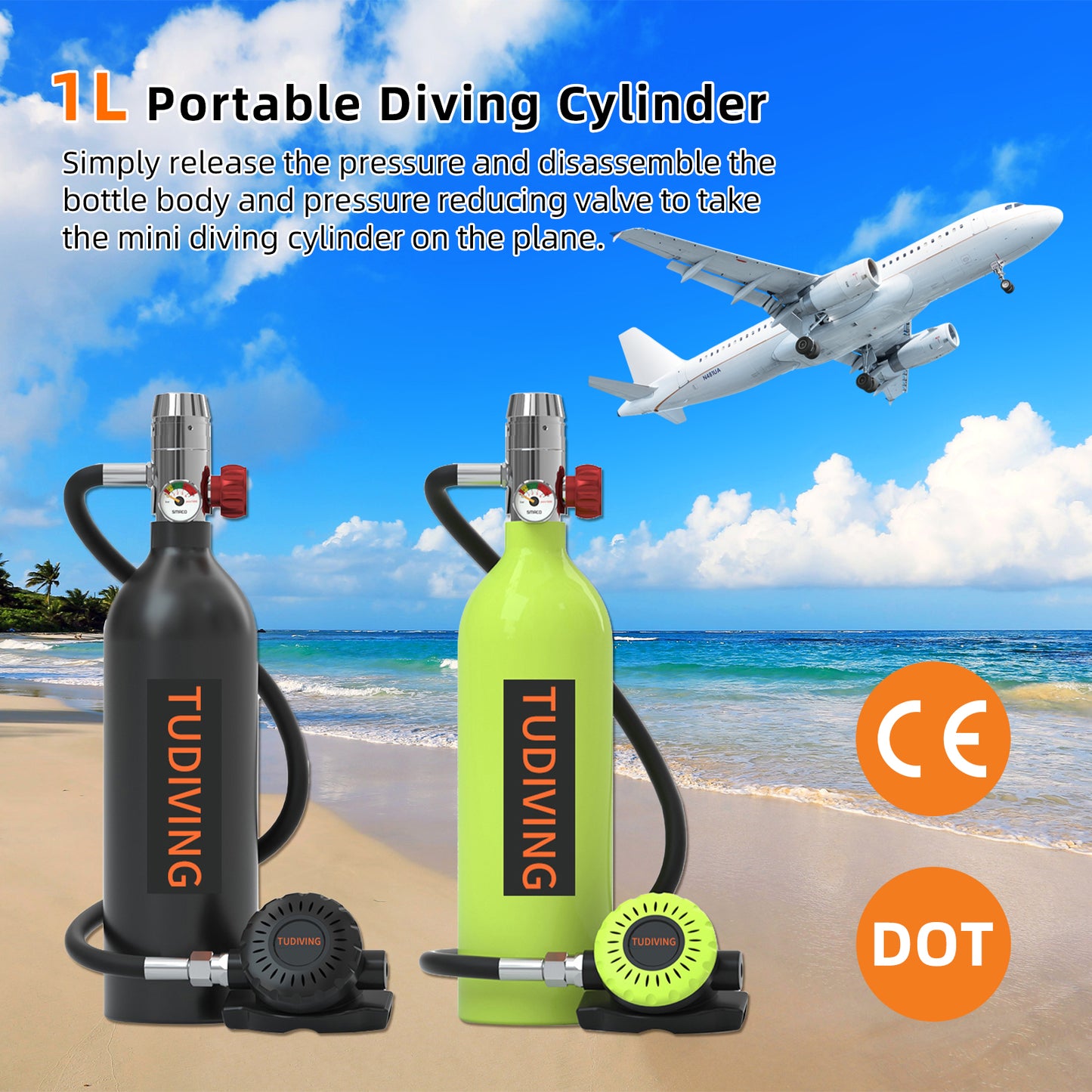 1L Portable Scuba Diving Tank,Portable Scuba Tank for 15-20 Minutes Underwater Breathing,Reusable Mini Scuba Tank
