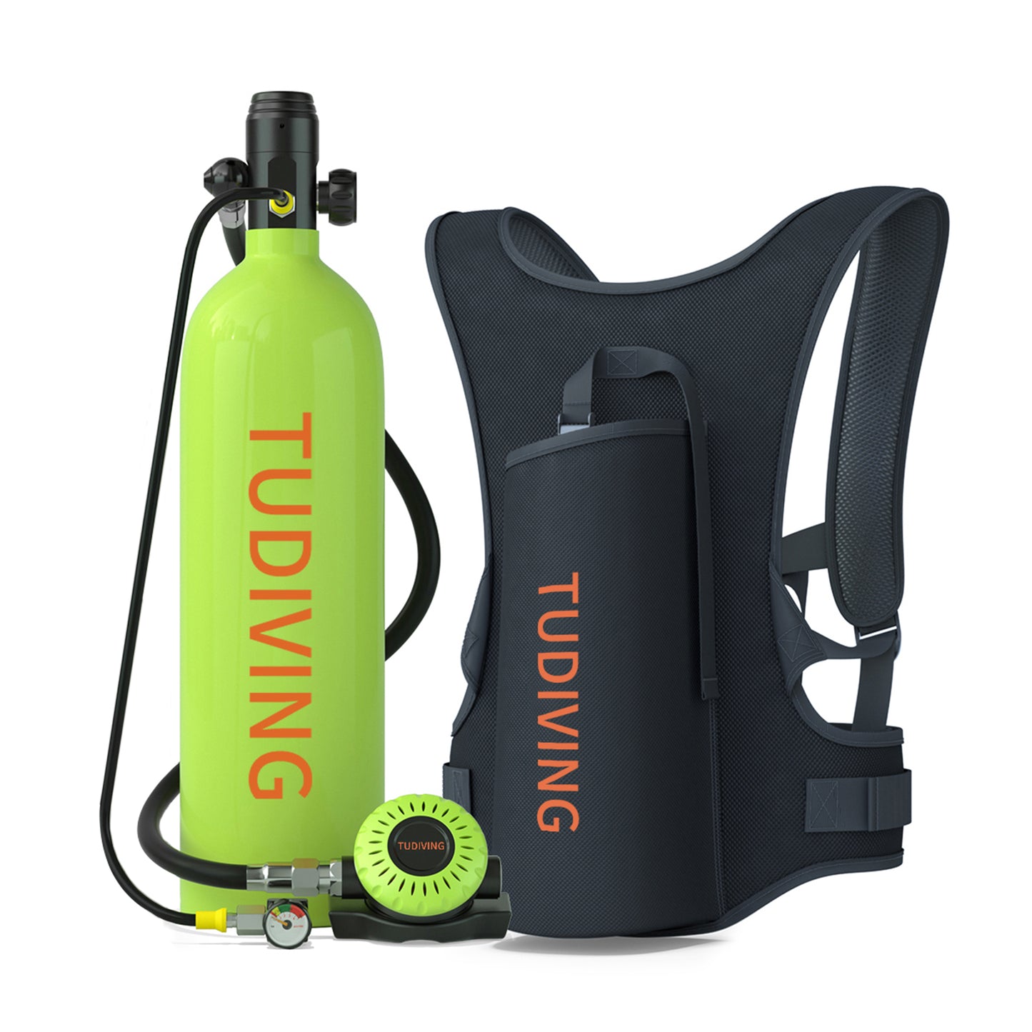 TUDIVING-2L Mini Scuba Diving Tank Support 30-45 Minutes Breath,Portable Scuba Diving Cylinder,Refillable Scuba Tank for Diving Entertainment/Work