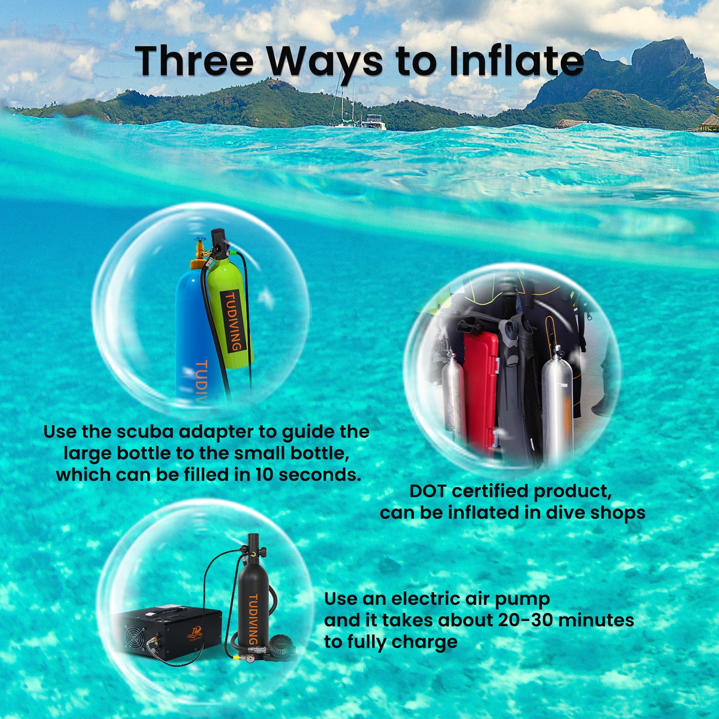 TUDIVING-2L Mini Scuba Diving Tank Support 30-45 Minutes Breath,Portable Scuba Diving Cylinder,Refillable Scuba Tank for Diving Entertainment/Work