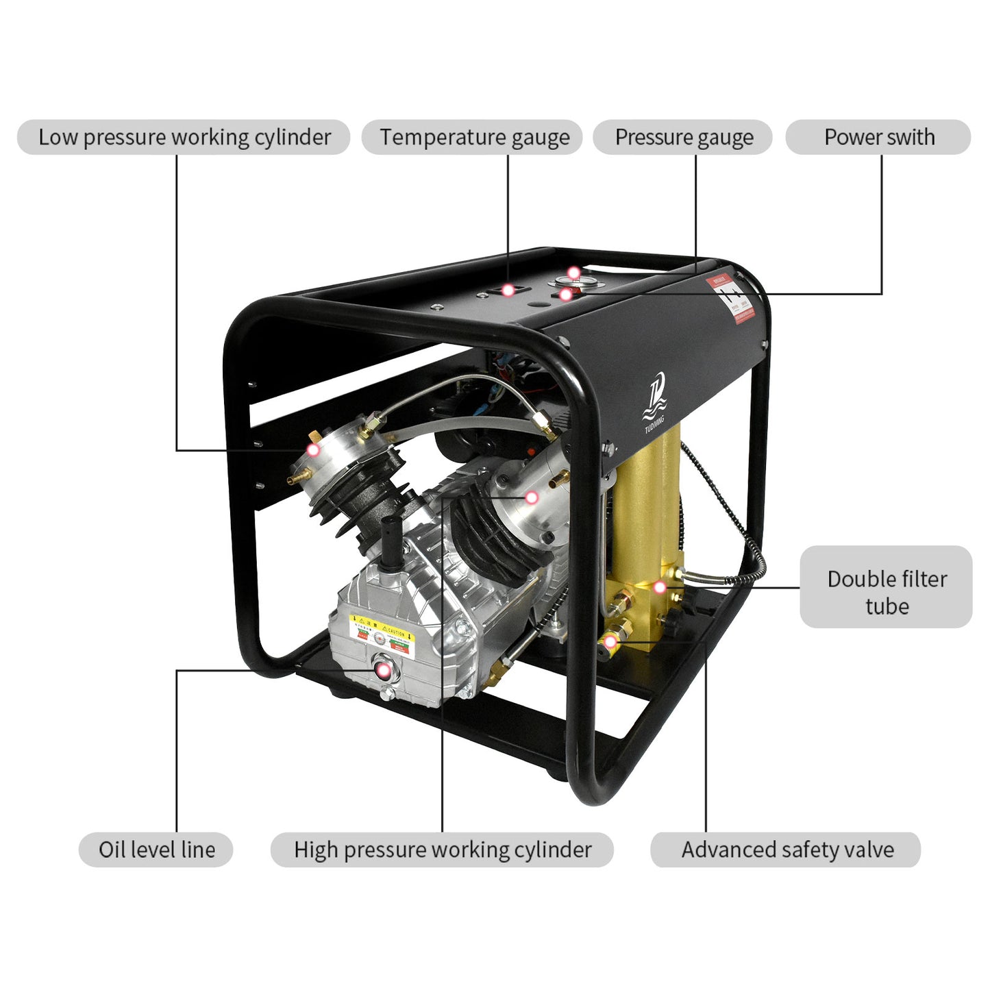 TUDIVING-4500Psi CPC Air Compressor,Scuba Tank Compressor Built-in Two Stage Water-Oil Filter,Compressor for Scuba Diving/Firefighting/Paintball