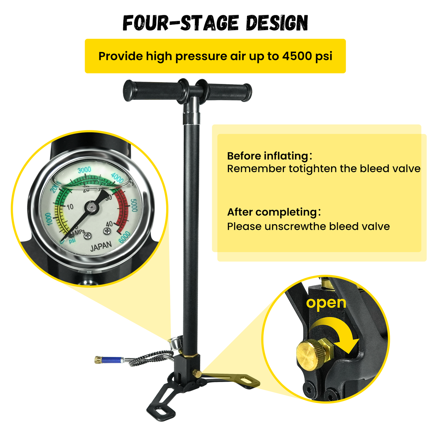 TUDIVING PCP Air Pump 4500Psi 4 Stage High Pressure Hand Pump for Air Rifle