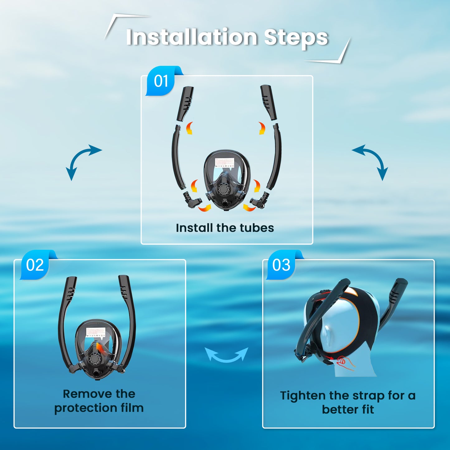 TUDIVING-Professional Full Face Snorkel Mask for Adults,Swimming Equipment Scuba Diving Mask,Snorkling Mask with Detachable Camera Mount