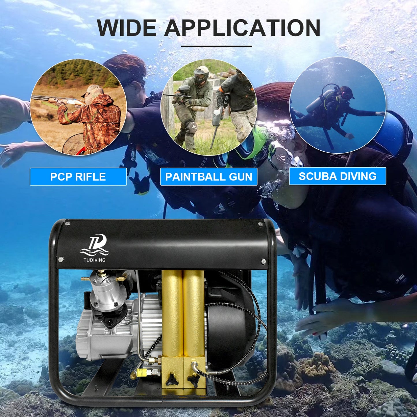 TUDIVING-4500Psi CPC Air Compressor,Scuba Tank Compressor Built-in Two Stage Water-Oil Filter,Compressor for Scuba Diving/Firefighting/Paintball