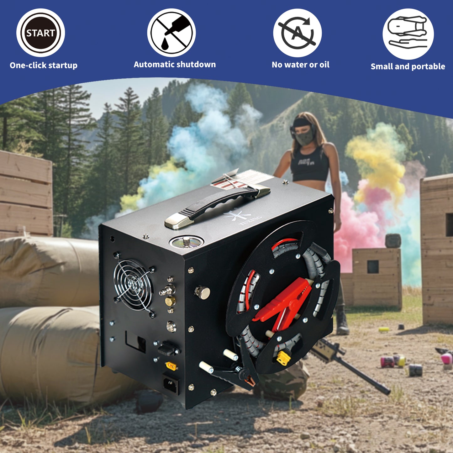 TUDIVING PCP Air Compressor, Built in Converter, 4500psi/300bar Pcp Compressor Auto stop