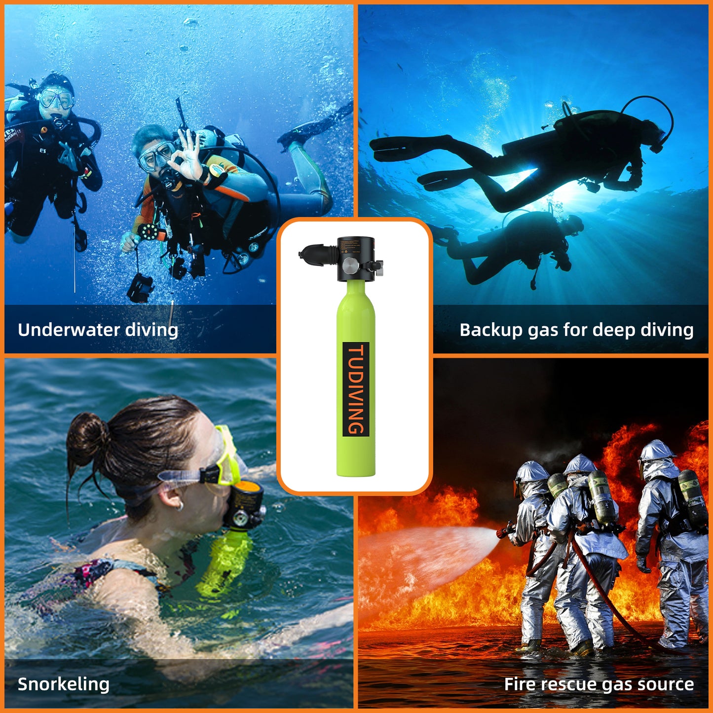 TUDIVING-0.5L Mini Scuba Tank,Reusable Dive Portable Lungs,Support 5-10 Minutes Underwater Breathing Lung Tank