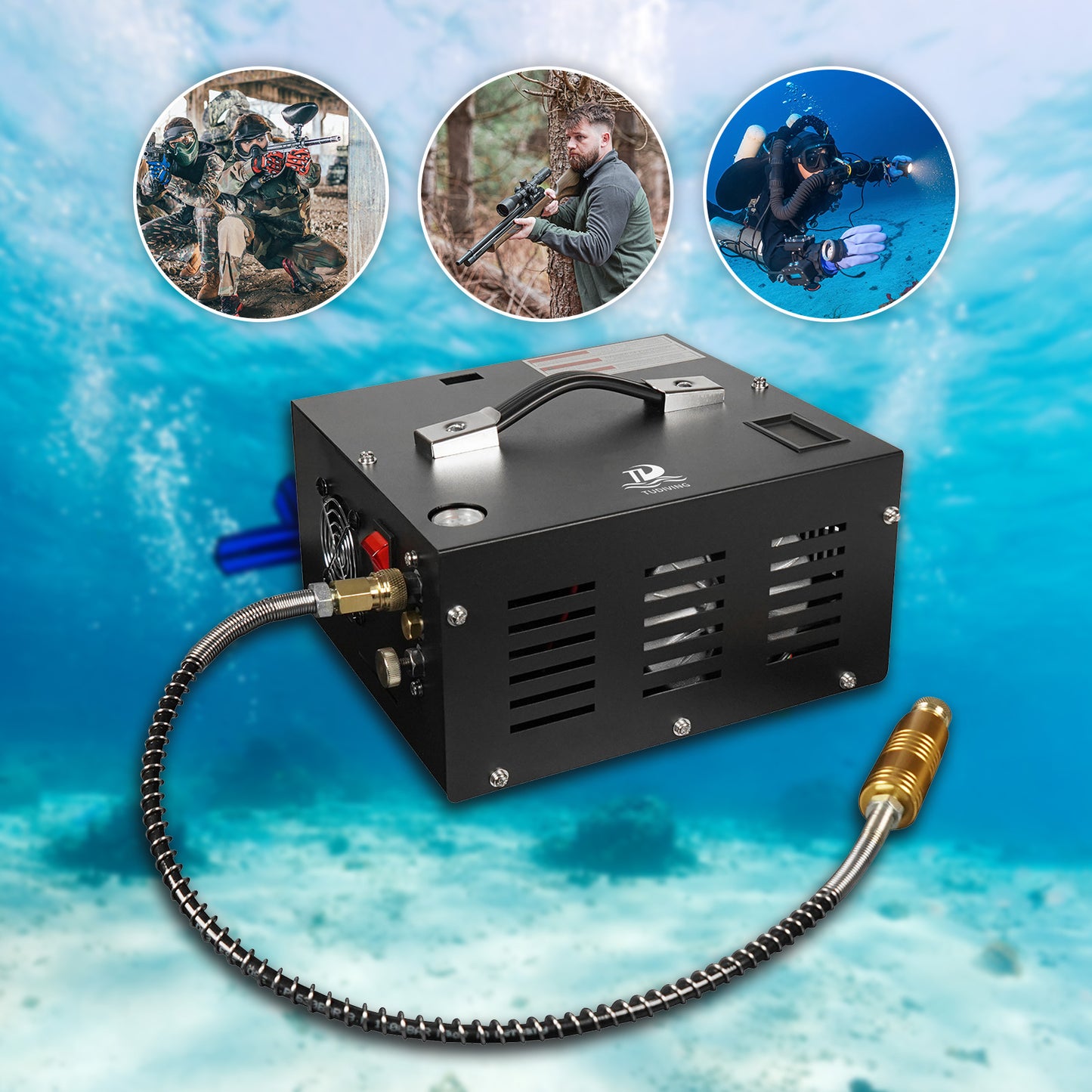 TUDIVING-4500Psi Portable PCP Air Compressor,High Pressure Car Pump with 12V Power Adapter,Scuba Compressor for Diving Tank/PCP Air Rifle 110V-220V