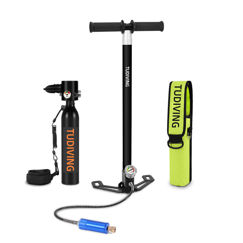 TUDIVING-0.5L Mini Scuba Tank,Reusable Dive Portable Lungs with Manual Air Pump,Scuba Lung Tank Support 5-10 Minutes Underwater Breathing