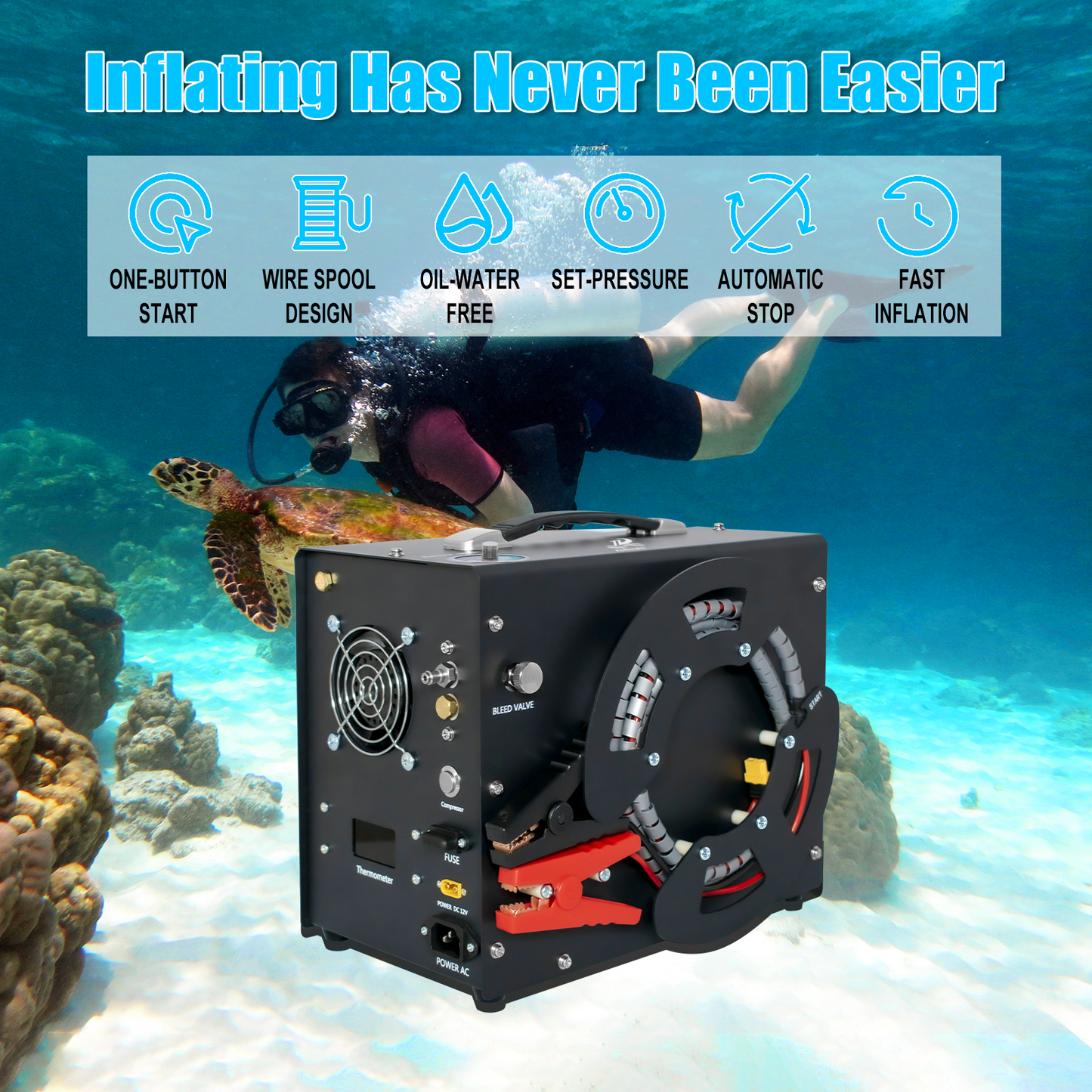 TUDIVING-0.5L Scuba Diving Tank Set,Mini Oxygen Cylinder with Full Face Snorkel Mask,Portable Travel Diving Kit with Air Compressor