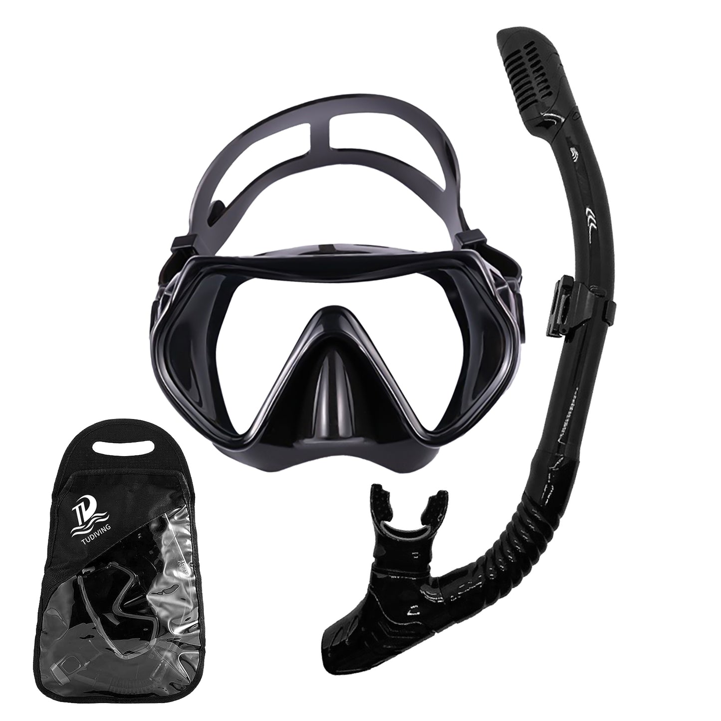 TUDIVING Snorkeling Combo, Mask and Snorkel Included, Diving Mask Set Adult, Black