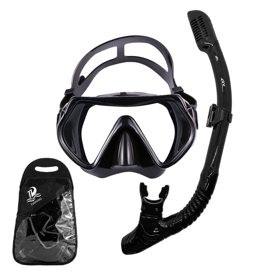 TUDIVING Snorkeling Combo, Mask and Snorkel Included, Diving Mask Set Adult, Black