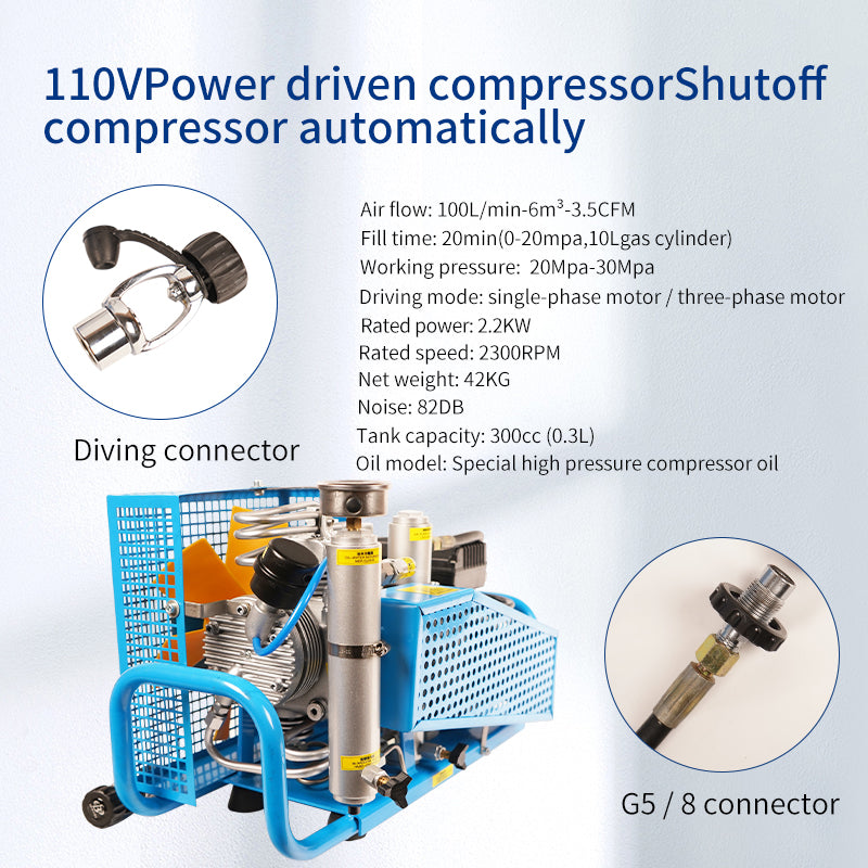 TUDIVING-4500Psi/300Bar/30Mpa Diving Air Compressor, Pcp Air Compressor, High Pressure Pump,High Pressure Diving Compressor for Filling Diving Tank/PCP Rifle/Paintball Air Gun
