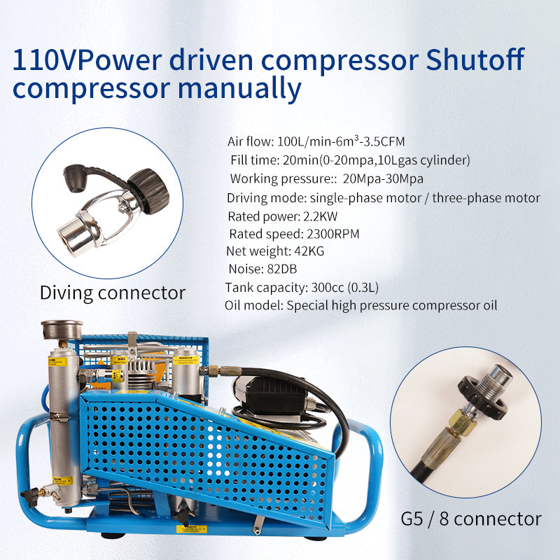 TUDIVING-4500Psi/300Bar/30Mpa Diving Air Compressor, Pcp Air Compressor, High Pressure Pump,High Pressure Diving Compressor for Filling Diving Tank/PCP Rifle/Paintball Air Gun