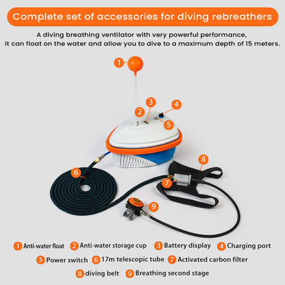 TUDIVING-Professional Tankless Diving System,Portable Rechargeable Hookah Dive System with 50ft Hose & Breathing Regulator,7-10h Waterproof Double Use Scuba Diving System(LY700 Double Use)