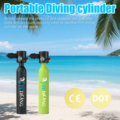 TUDIVING-0.5L Scuba Diving Tank Set,Mini Oxygen Cylinder with Full Face Snorkel Mask,Portable Travel Diving Kit(Black)