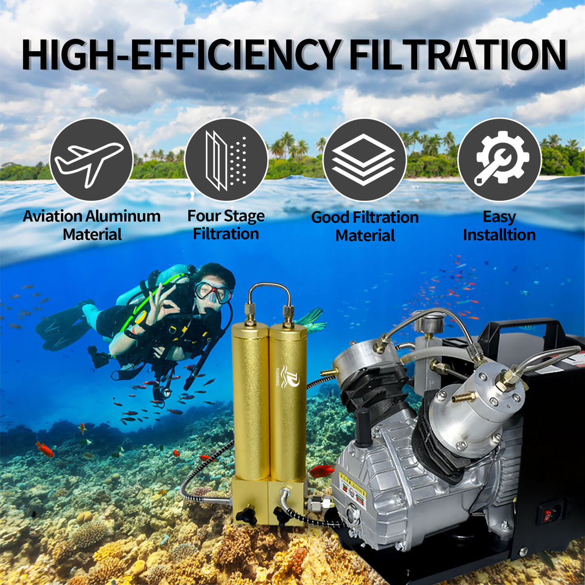 Filtre Séparateur Eau/huile Pour Compresseur PCP 30Mpa - Plongée Sous-marine - Marque TOAUTO - Neuf