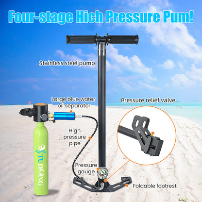 TUDIVING-0.5L Scuba Diving Tank Set,Mini Oxygen Cylinder with Full Face Snorkel Mask,Portable Travel Diving Kit(Black)