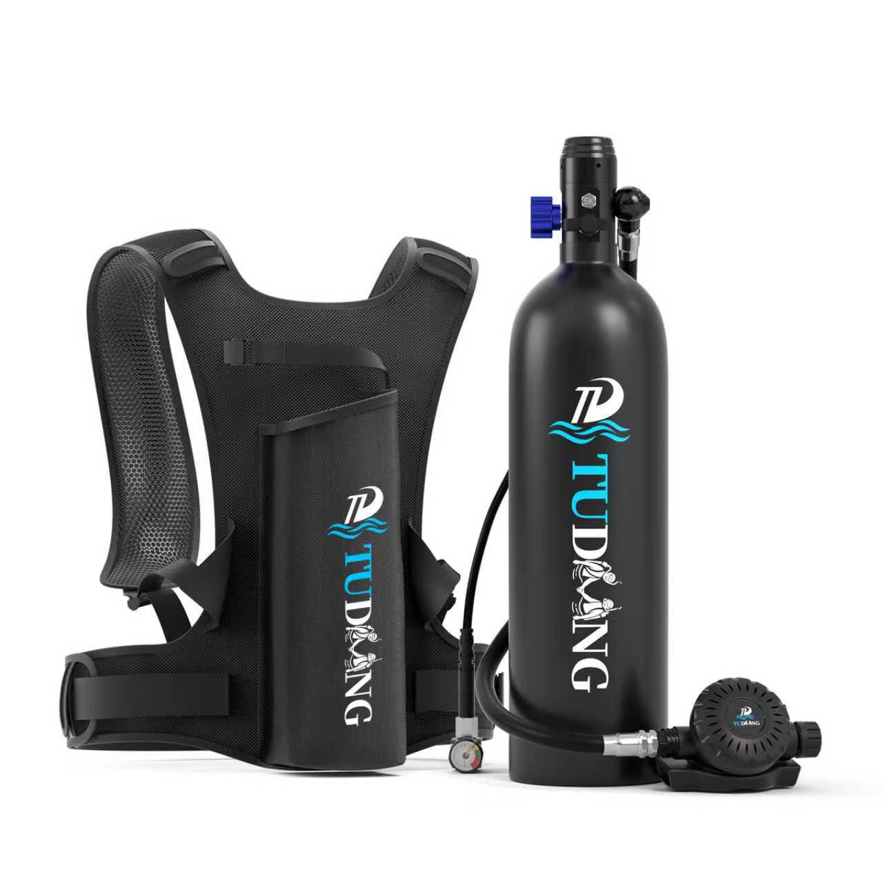 TUDIVING 1.9L Mini Scuba Tank Up to 30-45 Min Dive Time, Portable Diving Cylinder for Scuba Diving, Lung Air Tank Snorkeling &Emergency Rescue