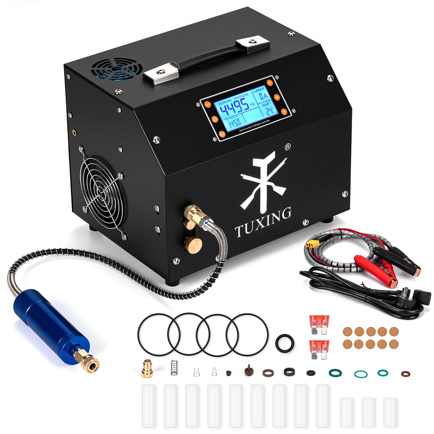 TUDIVING 4500 PSI PCP Air Compressor, 12V DC/110V AC Portable Oil-Free High-Pressure Air Pump with LCD Display and Auto Stop