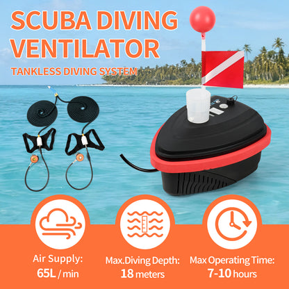 Scuba Diving Ventilator, Support 2 Divers 7-10 H Tankless Diving System, Max Depth 59 ft, Portable Rechargeable Scuba Diving Tank, Waterproof