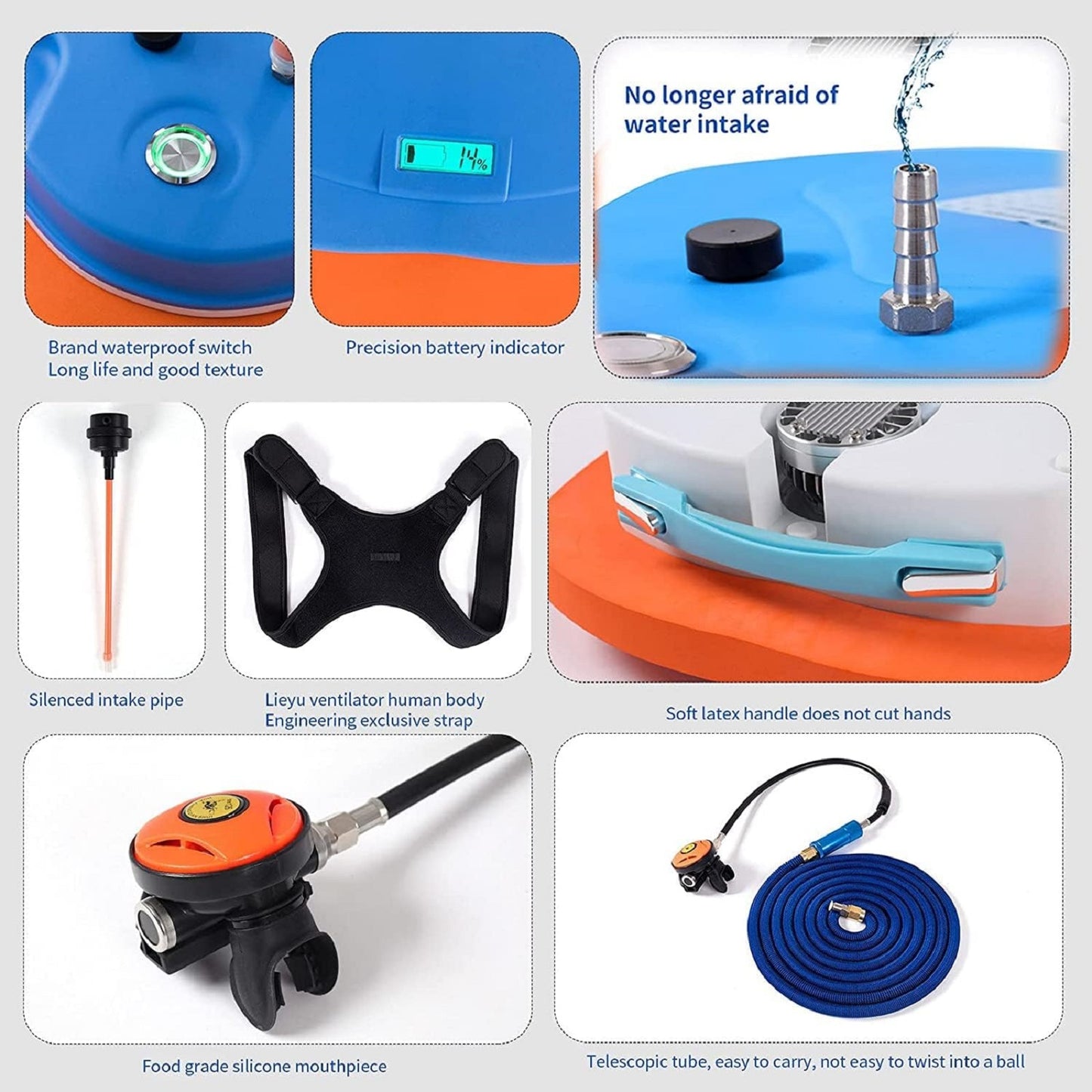 TUDIVING-Portable Scuba Diving Ventilator with BCD System,Rechargeable Diving Hookah System,Support 3.5H Tankless Scuba Diving System