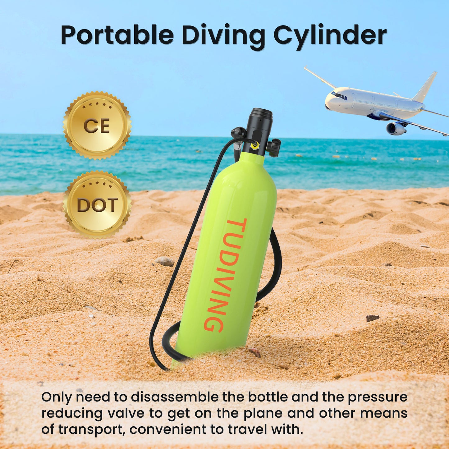 TUDIVING-2L Mini Scuba Diving Tank Support 30-45 Minutes Breath,Portable Scuba Diving Cylinder,Refillable Scuba Tank with Pump for Diving Entertainment/Underwater Work
