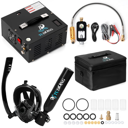 TUDIVING-0.5L Portable Scuba Tank,Lung Tank Kits with Air Compressor,Support 6-10 Minutes Underwater Breathe,Reusable Mini Diving Cylinders (Diving Tank with Compressor)