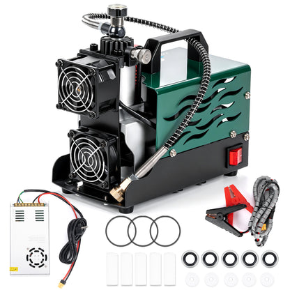 TUDIVING 4500 PSI PCP Air Compressor, Compact Dual-Fan Portable PCP Air Pump, 12V DC/110V AC, Oil-Free Water-Free Compressor