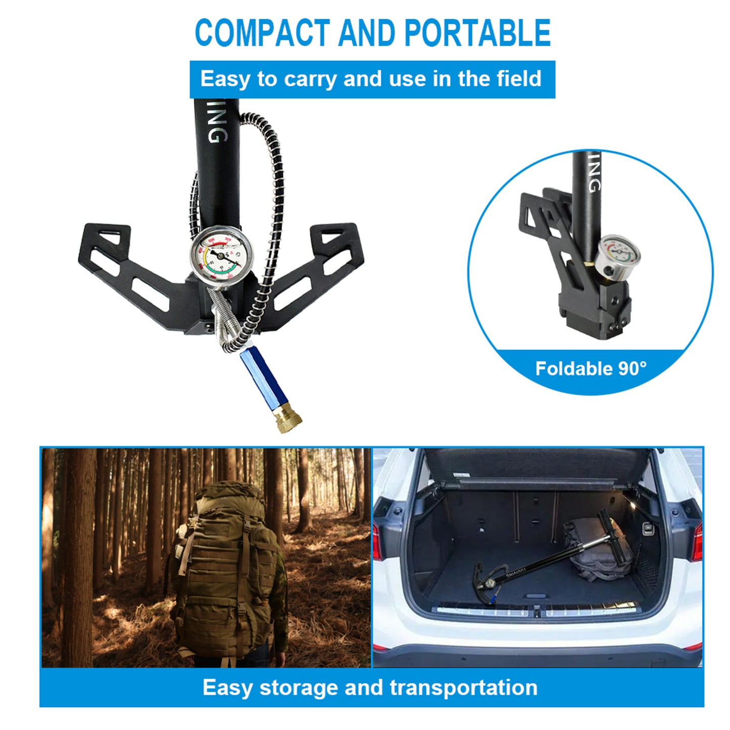TUDIVING-4500Psi High Pressure Hand Pump,PCP Air Pump,Stainless Steel 4 Stages pcp Hand Pump for Filling Diving Tank,Air Rifles,Paintball & Hunting