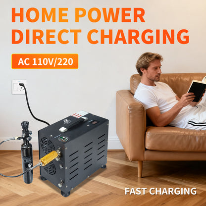 TUDIVING-4500Psi/300Bar Diving High Pressure Compressor,800W Dual-Cylinder PCP Air Compressor,Auto Stop,Scuba Compressorfor Fill a 2L Diving Tank