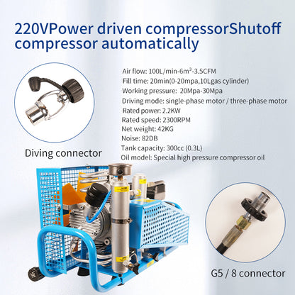 TUDIVING-4500Psi/300Bar/30Mpa Diving Air Compressor, Pcp Air Compressor, High Pressure Pump,High Pressure Diving Compressor for Filling Diving Tank/PCP Rifle/Paintball Air Gun