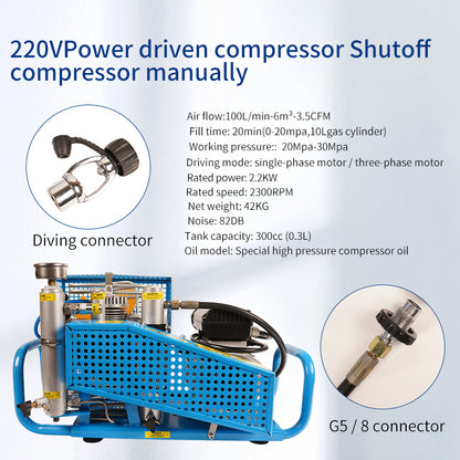 TUDIVING-4500Psi/300Bar/30Mpa Diving Air Compressor, Pcp Air Compressor, High Pressure Pump,High Pressure Diving Compressor for Filling Diving Tank/PCP Rifle/Paintball Air Gun