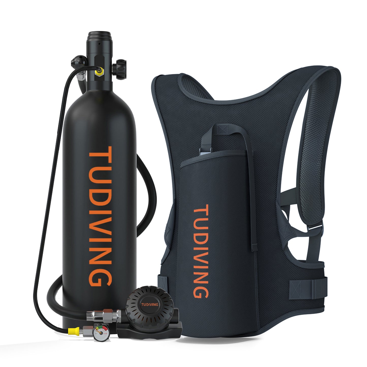 TUDIVING-2L Mini Scuba Diving Tank Support 30-45 Minutes Breath,Portable Scuba Diving Cylinder,Refillable Scuba Tank with Pump for Diving Entertainment/Underwater Work