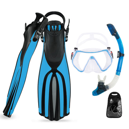 Portable Snorkeling Gear for Adults,Diving Mask Snorkel Diving Fins Three-Piece Set,Travel Size Snorkeling Gear for Swimming,Snorkeling and Diving