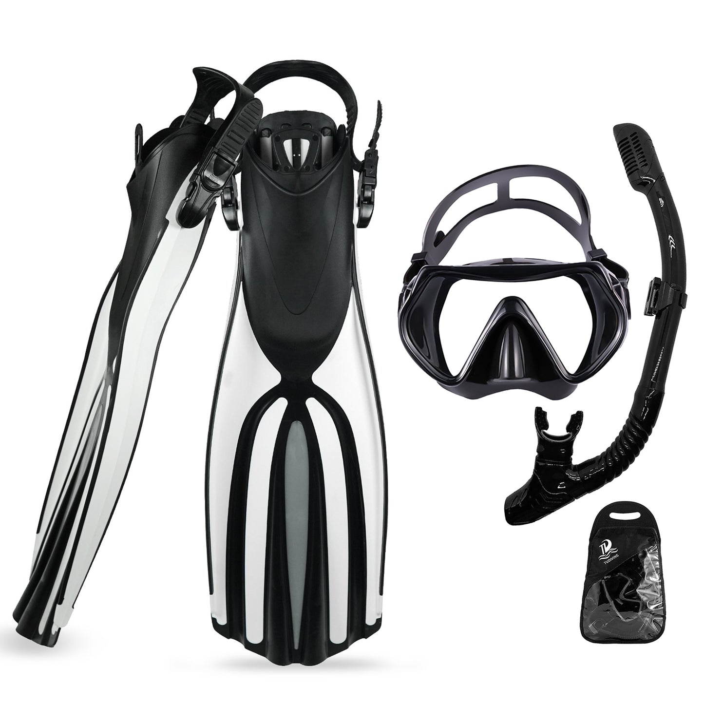 Portable Snorkeling Gear for Adults,Diving Mask Snorkel Diving Fins Three-Piece Set,Travel Size Snorkeling Gear for Swimming,Snorkeling and Diving