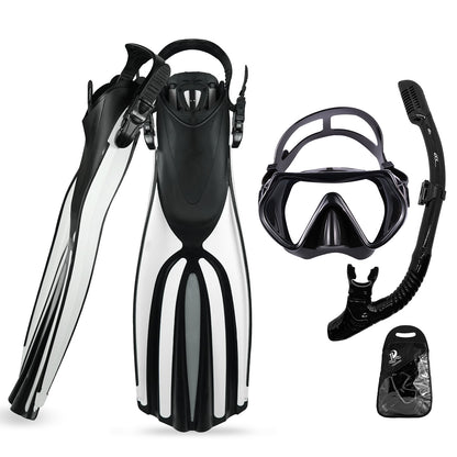 Portable Snorkeling Gear for Adults,Diving Mask Snorkel Diving Fins Three-Piece Set,Travel Size Snorkeling Gear for Swimming,Snorkeling and Diving
