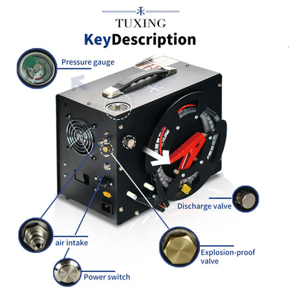 TUDIVING PCP Air Compressor, Built in Converter, 4500psi/300bar Pcp Compressor Auto stop