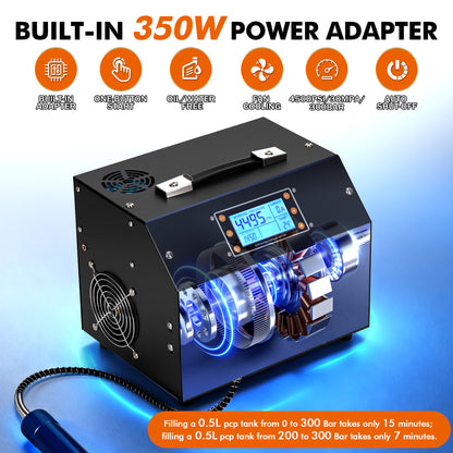 TUDIVING 4500 PSI PCP Air Compressor, 12V DC/110V AC Portable Oil-Free High-Pressure Air Pump with LCD Display and Auto Stop