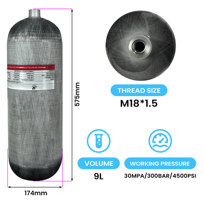 TUDIVING-4500Psi Scuba Diving Tank,9L Carbon Fiber Scuba Tank with Diving Valve,549 Cu in 9000CC High Pressure Composite Cylinder