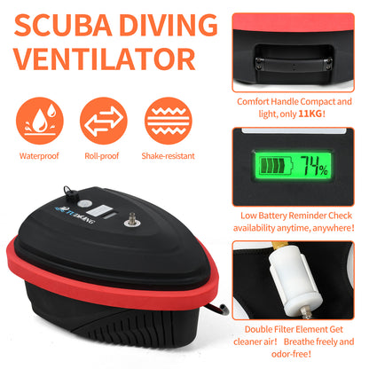 Scuba Diving Ventilator, Support 2 Divers 7-10 H Tankless Diving System, Max Depth 59 ft, Portable Rechargeable Scuba Diving Tank, Waterproof