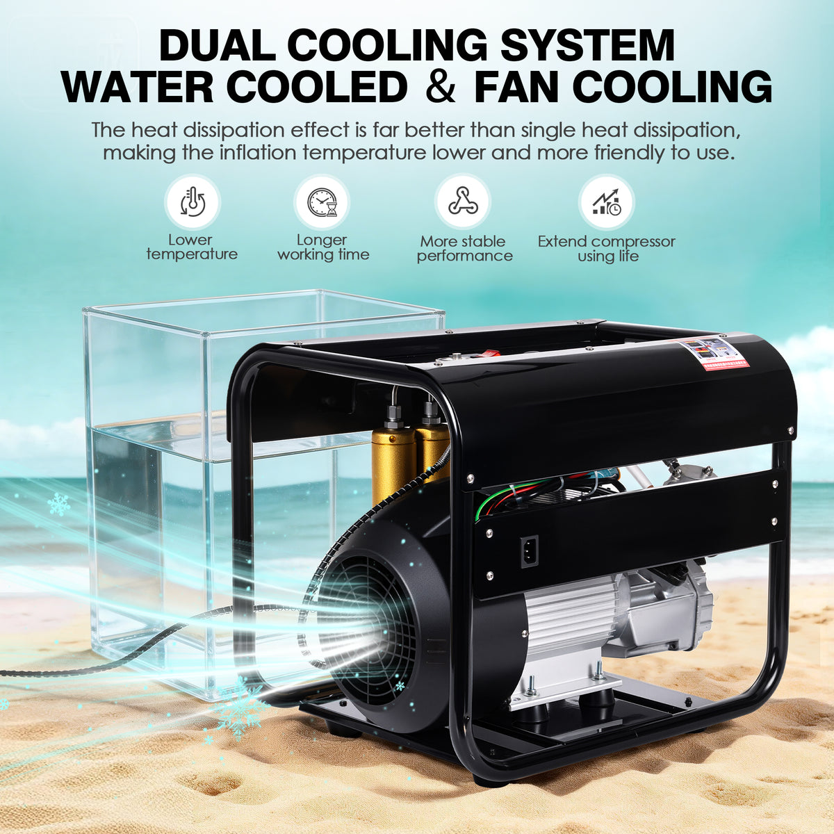 TUDIVING 4500 PSI PCP Air Compressor, Dual-Cylinder Auto Stop, Built-In Water & Fan Cooling
