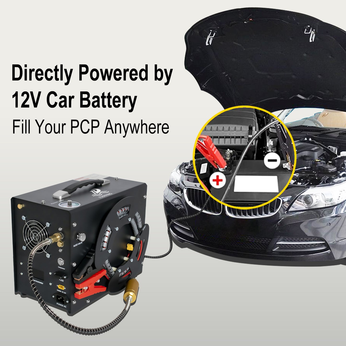 TUDIVING-Portable Pcp Air Compressor,4500Psi/30Mpa High Pressure Air Compressor Paintball Scuba Tank Compressor HPA Pump Fill Station Auto-Stop,Unique Vertical+Wire Spool Design 110V-220V(TXES062)